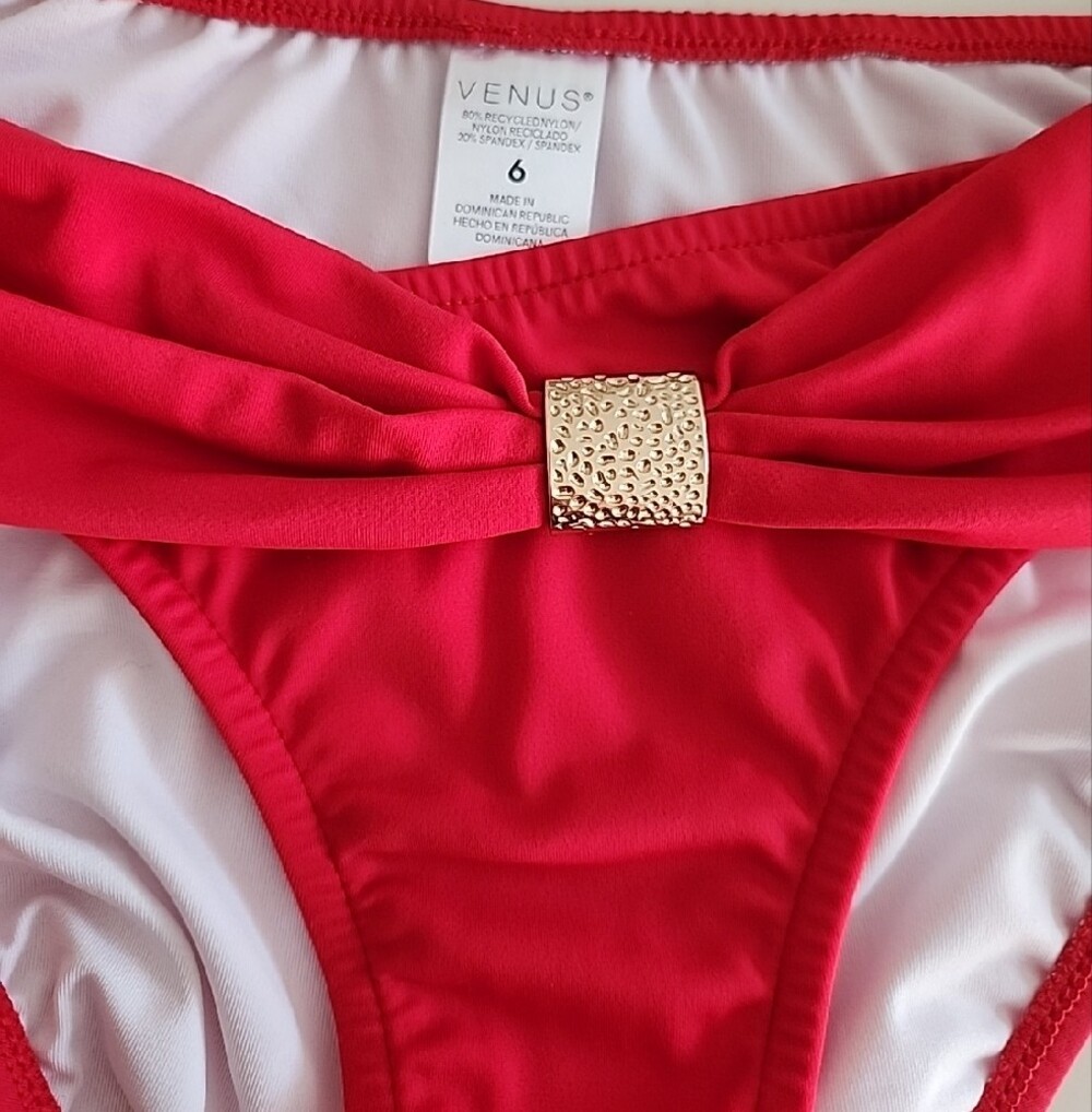 VENUS Red Bikini Bottom with Gold Accent - Picture 3 of 4